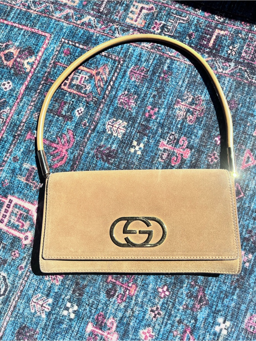 Gucci Blondie Suede Shoulder Bag with Gold Hardware